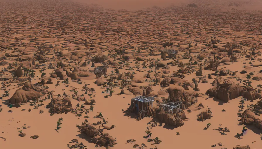 Prompt: 3D model of a high tech zoo in the Sahara, hyperdetailed, artstation, cgsociety, 8k