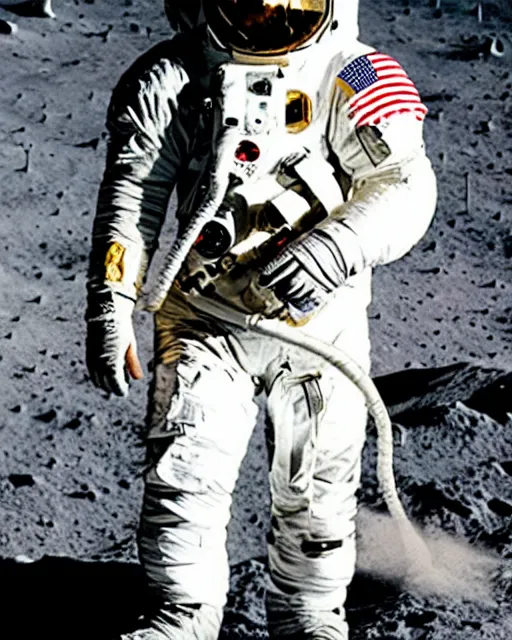 Image similar to film still kim kardashian wearing an astronaut uniform, on the moon, 5 0 mm.