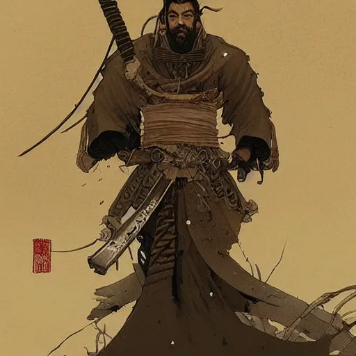 Image similar to detailed,4k,artstation,a samurai by Seb McKinnon hokusai greg rutkowski