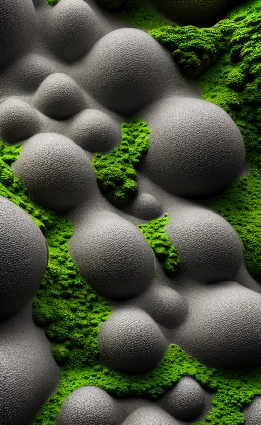 Image similar to highly detailed ultra sharp 3 d render cinematic composition of a smooth ceramic porcelain biomorphic magnolia stone nebula fluid fractal sci - fi surreal architecture landscape, granite, metallic, magnesium, marble, moss and lichen, vincent callebaut composition, mamou - mani, archviz, beautiful lighting, 8 k, unreal engine, hdr,