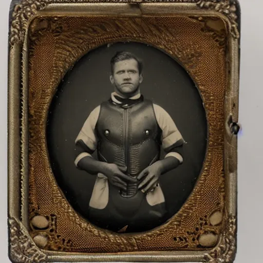 Prompt: tintype photo, antique diving suit