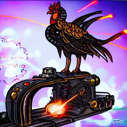 Image similar to anime steam punk chicken with laser beams