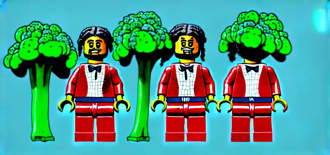 Image similar to lego snoop dogg and wizz khalifa surrounded by bunches of broccoli dean, roger digital art style