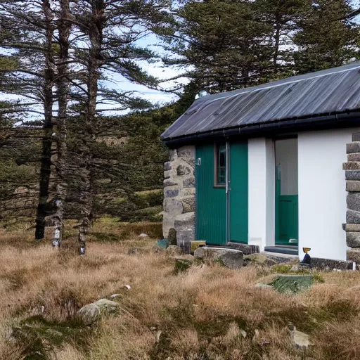 Prompt: remote bothy nestled in the folds of the Cairngorm mountains