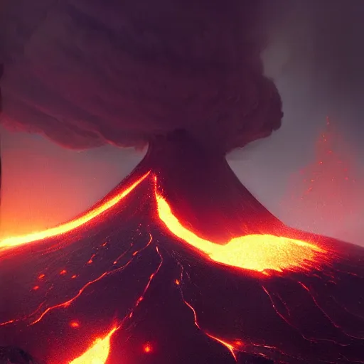 Image similar to volcano, by greg rutkowski, by jean deville, octane render, photorealism