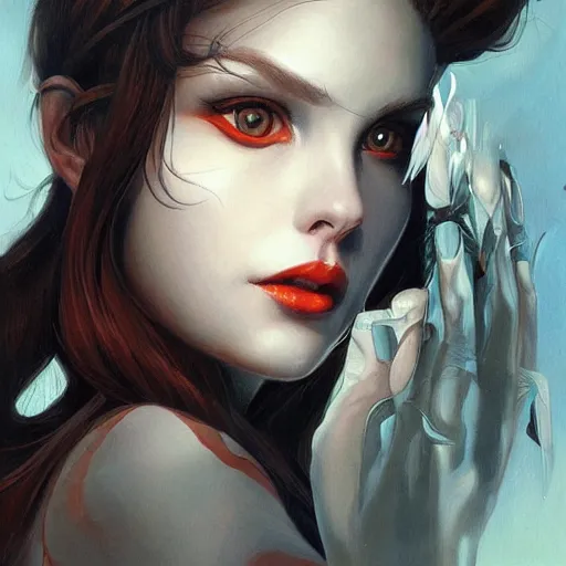 Image similar to a beautiful painting representative of the art style of artgerm and wlop and gerald brom