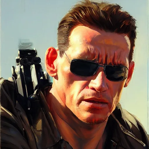 Image similar to greg manchess portrait painting of the t - 8 0 0 terminator, medium shot, asymmetrical, profile picture, organic painting, sunny day, matte painting, bold shapes, hard edges, street art, trending on artstation, by huang guangjian and gil elvgren and sachin teng