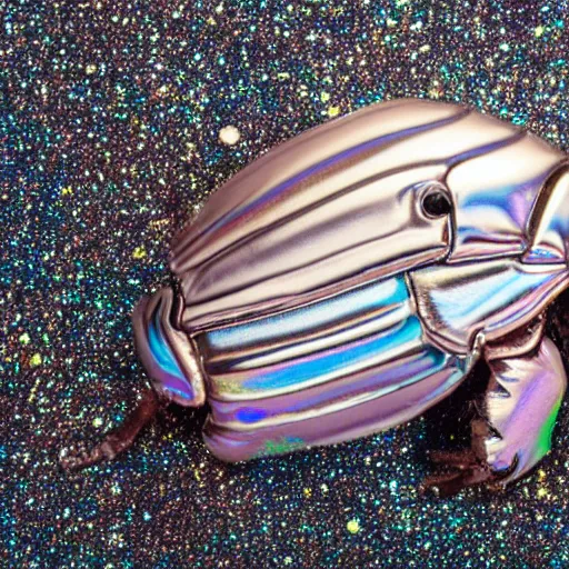 Image similar to abstract iridescent metallic giant isopod. top view. white background. long shot. centered in frame