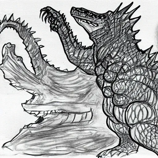 Image similar to court sketch of godzilla on trial