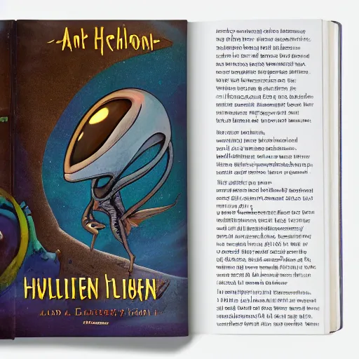 Image similar to an alien child history book describing alien history, trending on artstation