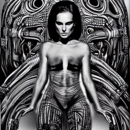 Prompt: natalie portman drawn by h. r. giger