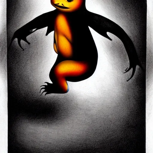 Image similar to a portrait of charmander by tim burton, photorealistic and highly detailed. Gothic.