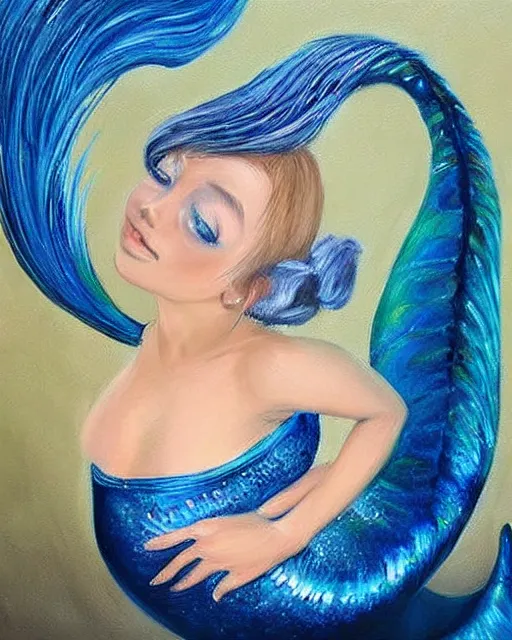 Image similar to “ a beautiful hyper realistic painting of a mermaid with a beautiful sparkling blue tail ”