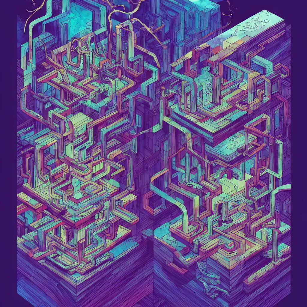 Image similar to arcane twisted turn of fate abstraction, centered award winning ink pen illustration, isometric abstract illustration by dan mumford, edited by craola, technical drawing by beeple and tooth wu, tiny details by artgerm and watercolor girl, symmetrically isometrically centered