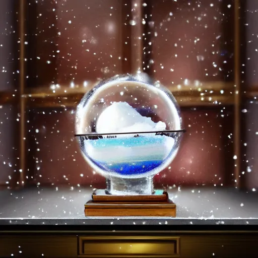 Prompt: shelf with snow globe of new york city, artstation, photorealism