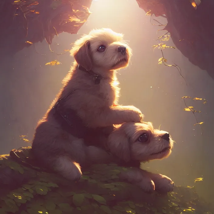 Prompt: highly detailed portrait of a cute puppy, unreal engine, fantasy art by greg rutkowski, loish, rhads, ferdinand knab, makoto shinkai and lois van baarle, ilya kuvshinov, rossdraws, tom bagshaw, alphonse mucha, global illumination, radiant light, detailed and intricate environment