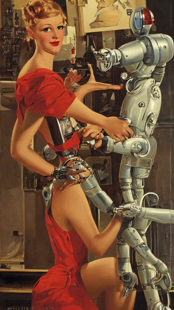 Prompt: robot painting a robot on canvas, intricate, highly detailed, photorealistic, film still, by gil elvgren.
