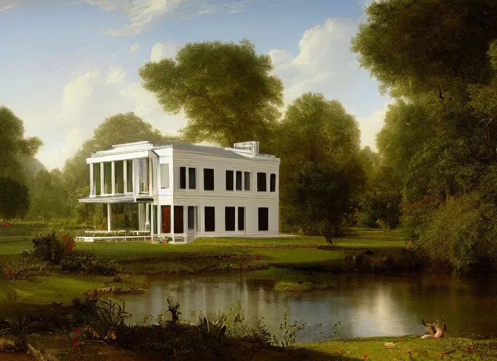 Prompt: painting of the farnsworth house by thomas cole