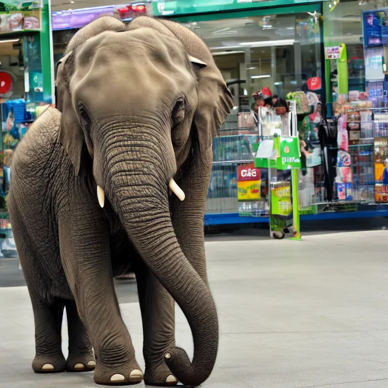 Image similar to An elephant waiting in line at the supermarket