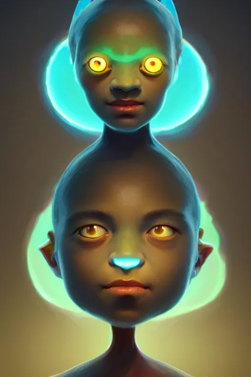 Prompt: super cute Bioluminescent earth deity character concept, single head, no double head, soft light, soft mood, realistic body features and face, illustration, painting oil on canvas by Elena Zhurikhina and Goro Fujita and Charlie Bowater, octane render trending on artstation, 4k, 8k, HD