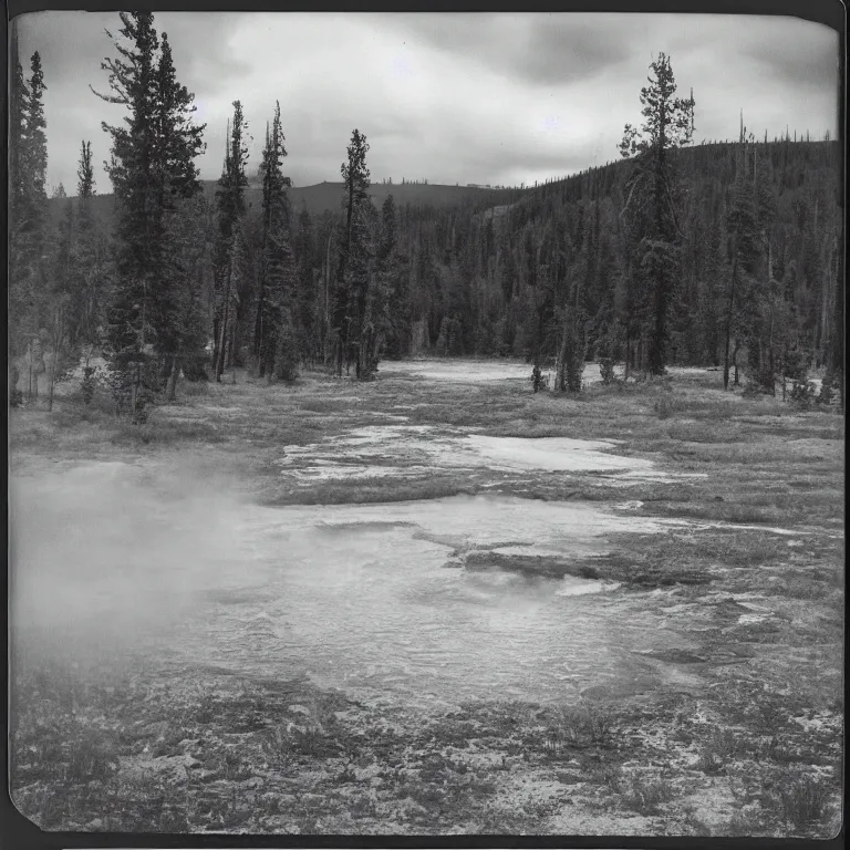 Image similar to atmospheric polaroid photo of Yellowstone, beautiful scenery