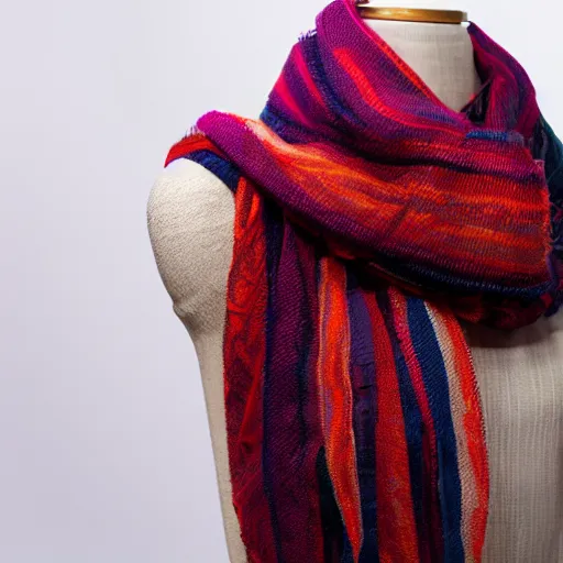 Image similar to a beautiful scarf made out of plastic straws, on a mannequin. studio lighting, high quality, high resolution