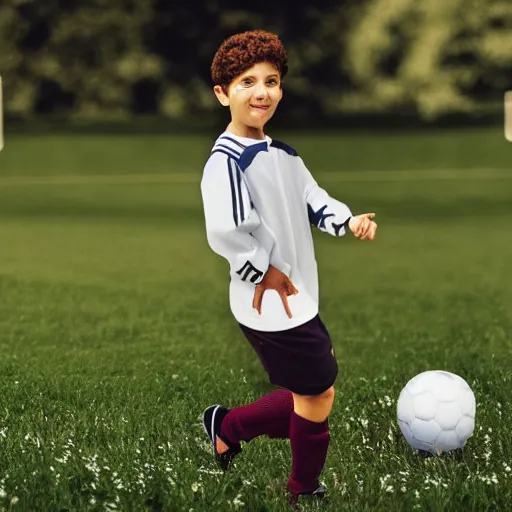 Image similar to a young boy wearing soccer clothes in the park, digital art