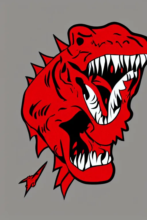 Image similar to Evil t-rex, the devil, sticker, blood thirsty, spawn of Satan, burning in hell, blood, evil, colorful, illustration, highly detailed, simple, smooth and clean vector curves, no jagged lines, vector art, smooth