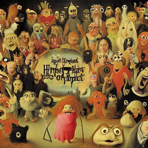 Image similar to painting of muppets in the style of hieronymus bosch
