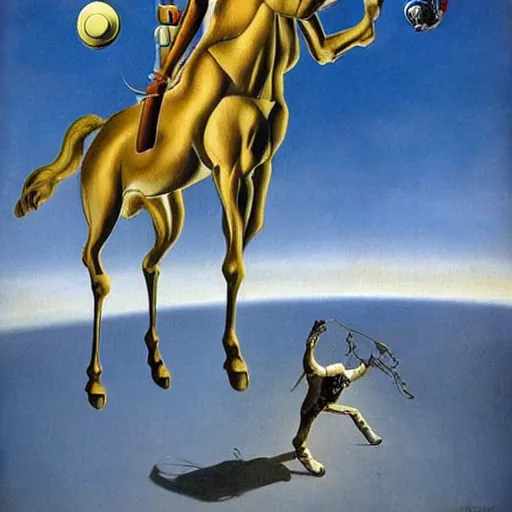 Image similar to a horse riding an astronaut, style of surrealism, salvador dali