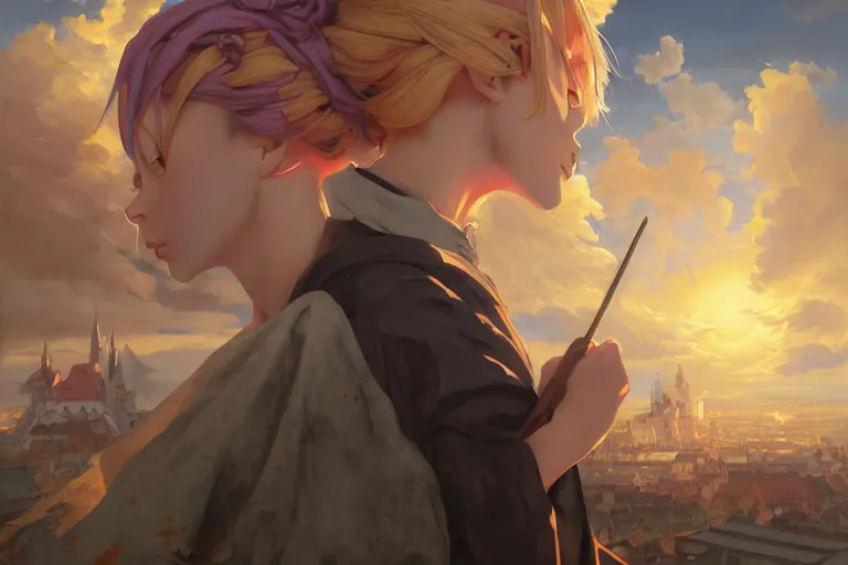 Image similar to baroque oil painting, anime key visual environment concept art, anime maid nazi nuremberg, blond hair blue eyes, brutalist dark fantasy, trending pixiv fanbox, rule of thirds golden ratio, fake detail, acrylic palette knife, style of makoto shinkai genshin impact, background by studio ghibli jamie wyeth greg rutkowski chiho aoshima