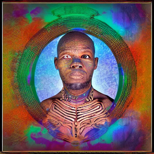 Prompt: alien map color professional studio portrait of a man from mali insane dmt color