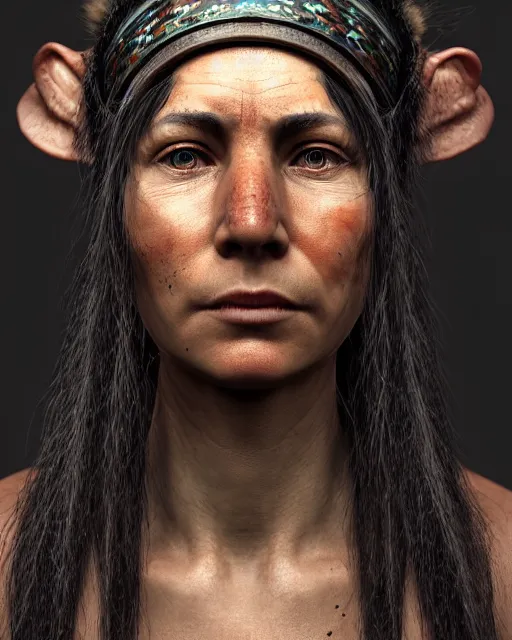 Prompt: headshot portrait of a shaman with raven features, cgsociety, detailed, unreal engine, textured, cinematic, character design