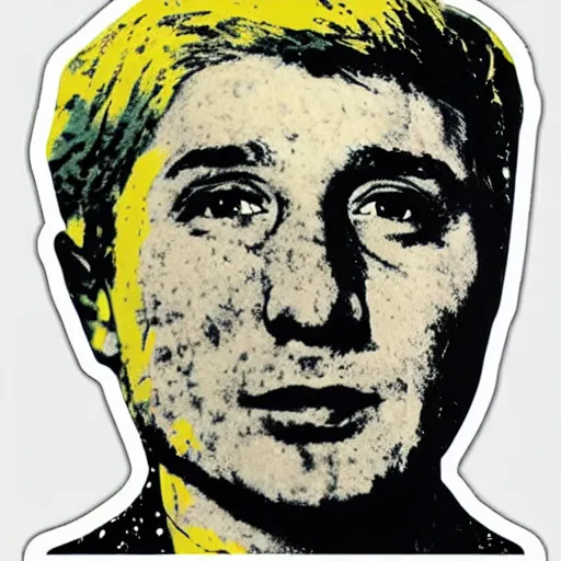 Prompt: volodymyr zelenskyy. face. intricate sticker design by andy warhol