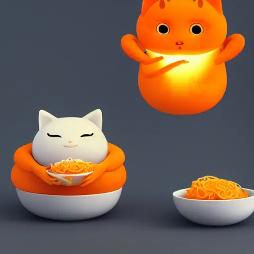 Prompt: A fat, cute orange cat eating ramen, cozy, octane render by Goro Fujita, details, lights, beautiful, 4K, 8K