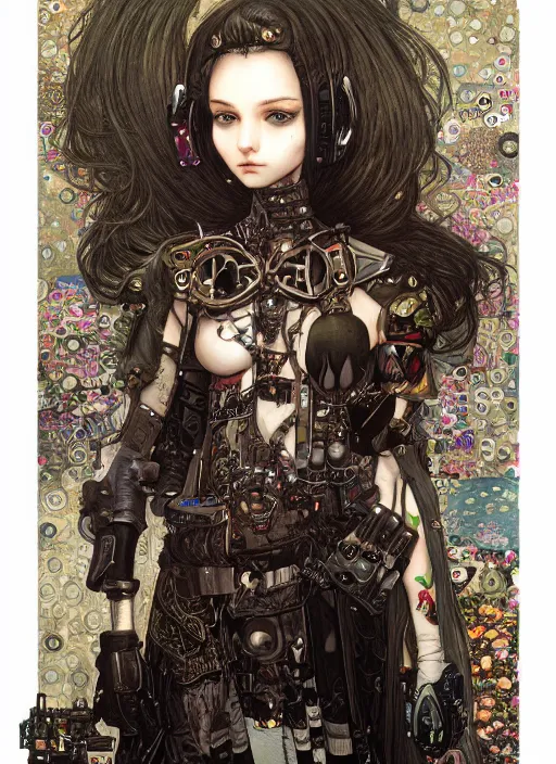 Image similar to portrait of cute beautiful young gothic maiden, cyberpunk, Warhammer, highly detailed, artstation, illustration, art by Gustav Klimt and Range Murata and Katsuya Terada