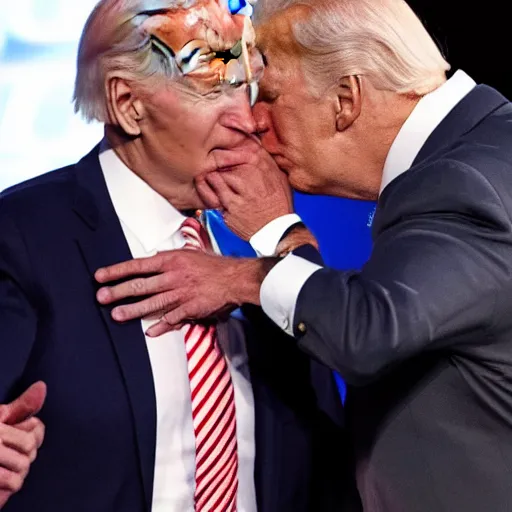 Prompt: Joe Biden kisses Trump on the forehead