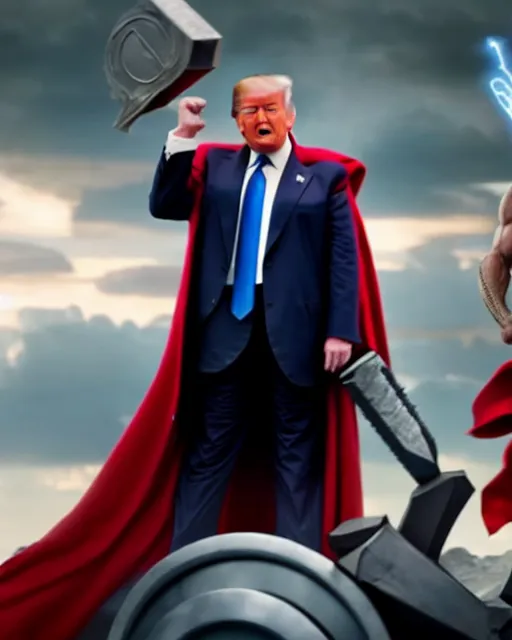 Image similar to cinematic still, donald trump as thor, avengers endgame ( 2 0 1 9 )