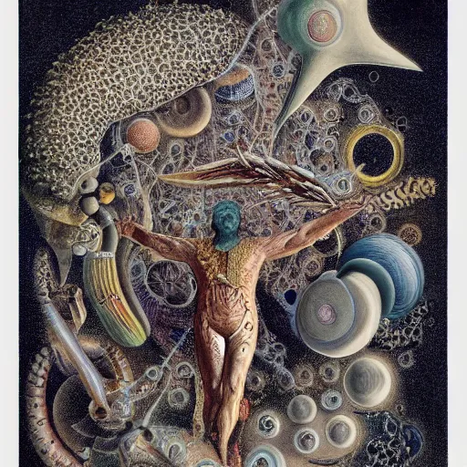 Prompt: scientific illustration of future man by ernst haeckel, oil on canvas, creative design, medical diagram