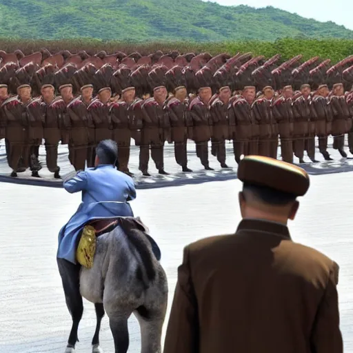 Image similar to kim jong un is riding a donkey