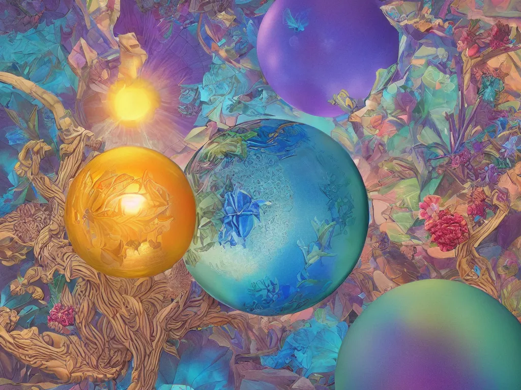 Prompt: 3 d render, sunlight study, kauai, the orb of truth, art nouveau, by maria sibylla merian and ( ( ( ( ( lisa frank ) ) ) ) ), 8 k, sharp focus, octane render