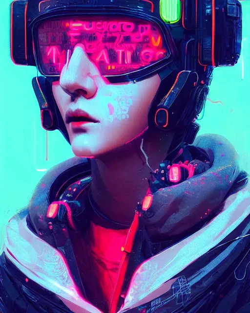 Image similar to detailed portrait Neon Operator Girl, cyberpunk futuristic neon, reflective puffy coat, decorated with traditional Japanese ornaments by Ismail inceoglu dragan bibin hans thoma greg rutkowski Alexandros Pyromallis Nekro Rene Maritte Illustrated, Perfect face, fine details, realistic shaded, fine-face, pretty face