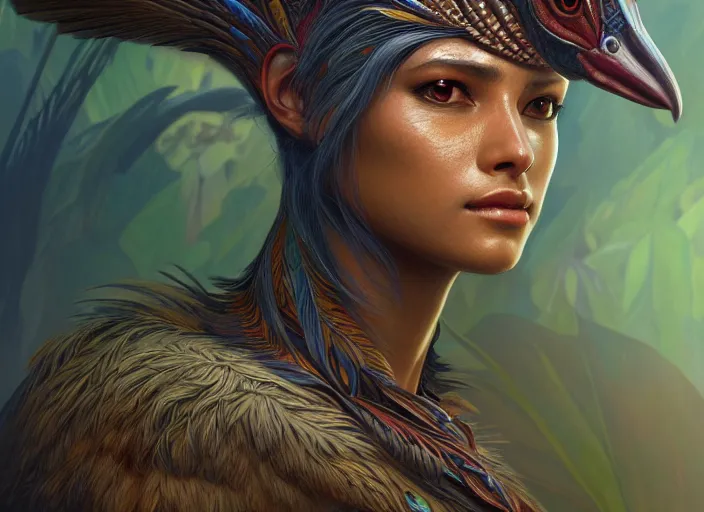 Prompt: portrait of quetzal ( ark survival evolved ), intricate, elegant, highly detailed, digital painting, artstation, concept art, smooth, sharp focus, illustration, art by artgerm and greg rutkowski and alphonse mucha, 8 k