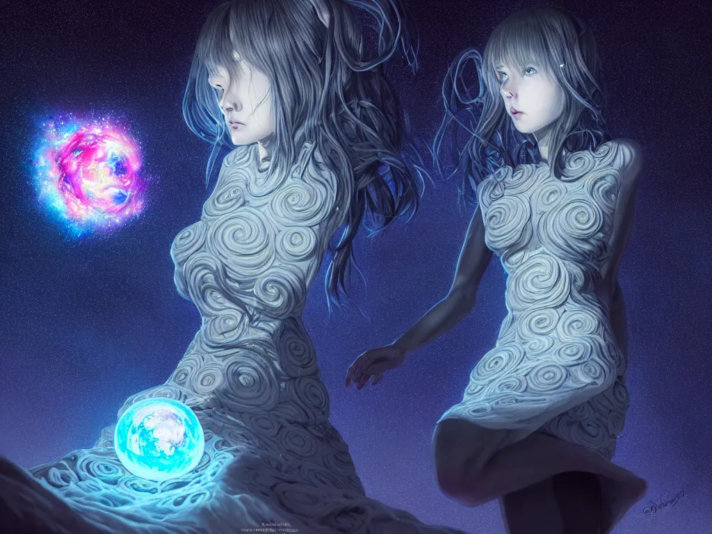 Prompt: azathoth girl wearing a dress made of milky way, conquest the earth, occlusion shadow, specular reflection, rim light, unreal engine, artgerm, artstation, art by hiroaki samura and ilya kuvshinov and ossdraws, intricate, highly detailed 8 k, fantasy illustration, extremely beautiful and aesthetic shape of face and body