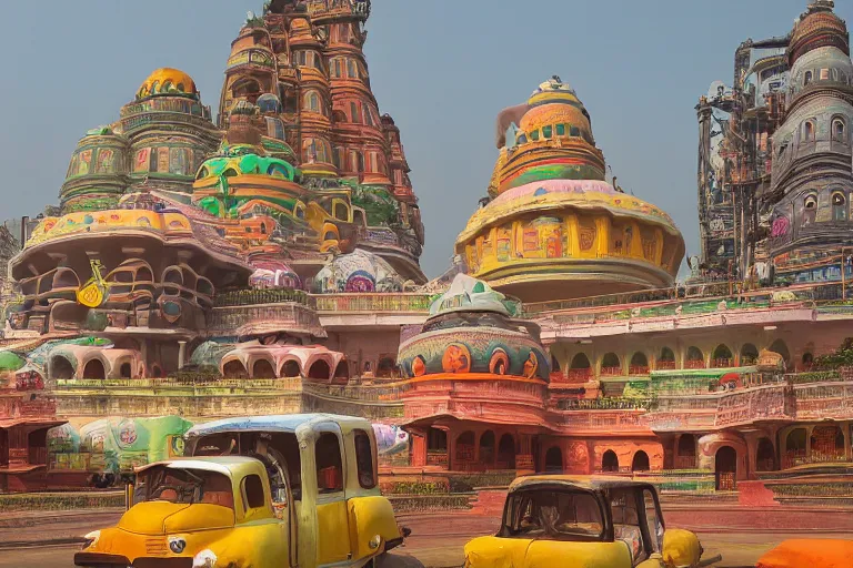 Prompt: high quality dreamscape! biomorphic new delhi, hanuman!! head building, kalighat, octane highly detailed cinematic, stephen shore & john j. park, soft morning light, wide shot, high angle, uhd 8 k, deep focus