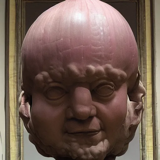 Image similar to people with the head of onions, sculture by michelangelo