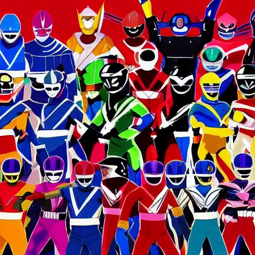Prompt: every single power ranger crammed into one photo