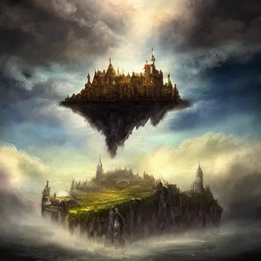 Prompt: a floating castle in the sky, clouds background, island floating in the sky, epic fantasy style art, fantasy epic digital art