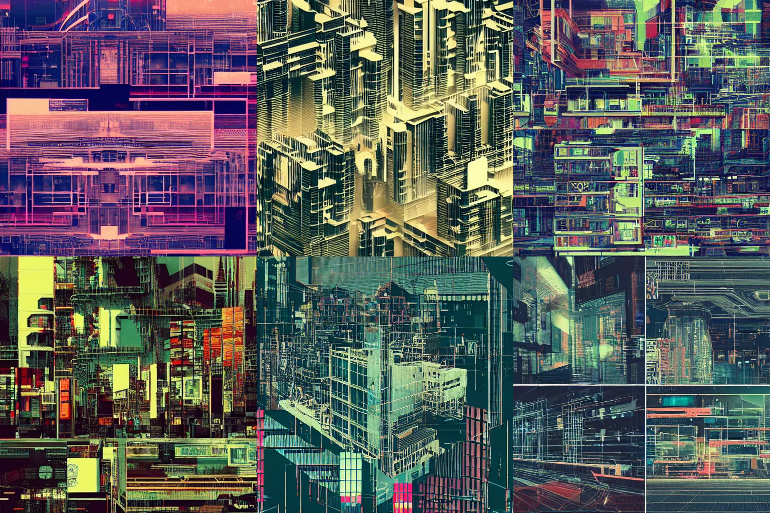 Prompt: architecture collage by atelier olschinsky, cyberpunk, city map, x-ray photography