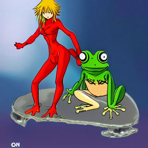 Image similar to Asuka Langley Soryu riding a frog